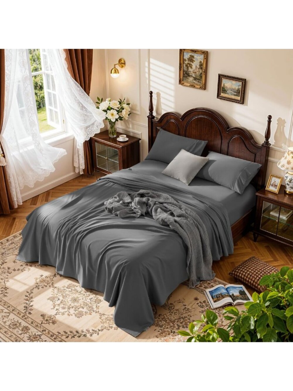 Luxurious 100% Egyptian Cotton Full Sheets Set, 16" Deep Pocket, 1000TC, 4